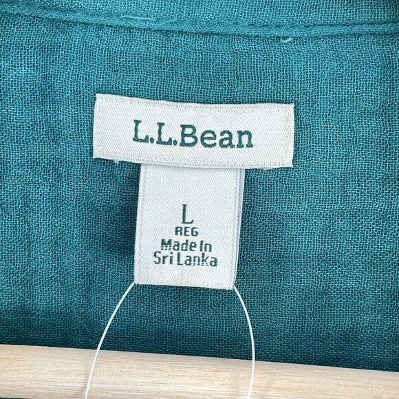 NEW LL Bean Womens Large Teal Cloud Gauze Shirt Long Sleeve Button Up Top - Picture 3 of 7